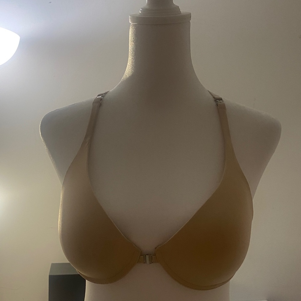 Frederick's of Hollywood beige nude T Strap Open front bra